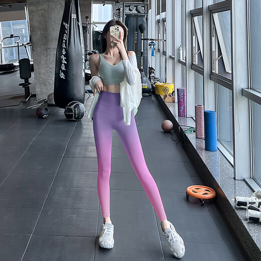 LULU CENTURY Gradient Pilates Training Fitness Pants Women's High Waist Peach Butt Lift Running Sports Quick-Drying Breathable Yoga Pants Dark Brown One Size S