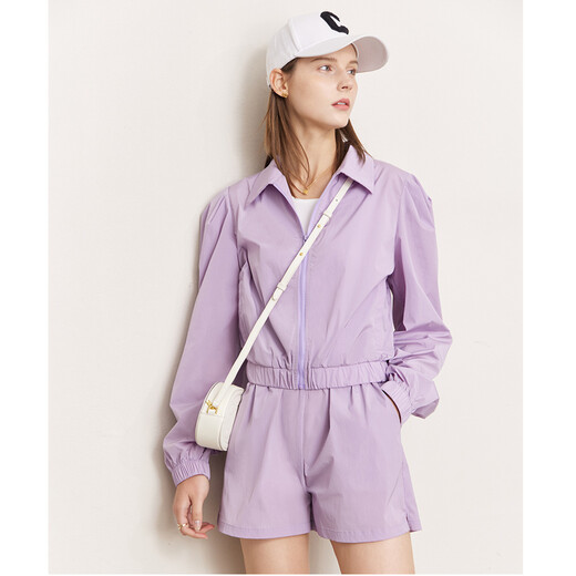 AMII Women's 2025 Summer New Shorts Suit Women's Sports and Leisure Complete Set to Look Slimming Lilac (Coat) XL 170/92A