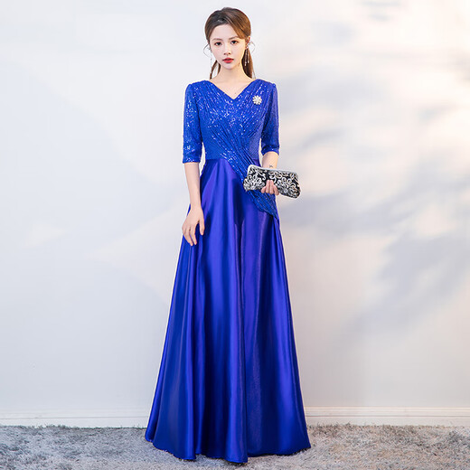 Vestido anfitrión de anfitrión de la reunión anual de la reunión de alta gama de Yimimei 2024 NUEVA NOCHE DRESS DISTRO LARGO DE CUMPLEABA DE BUGO CHARLKAMPAGNE Color L110Jin [Jin es igual a 0.5 kg] Tamaño promedio