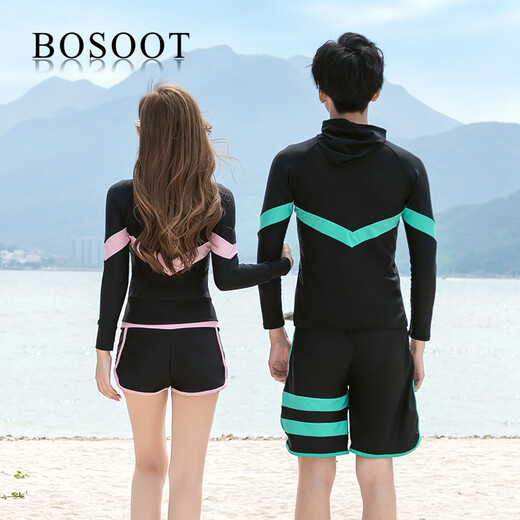BOSOOT Korean split wetsuit quick-drying zipper hooded jellyfish suit for men and women long-sleeved swimsuit surfing suit couple set men's three-piece set 2XL