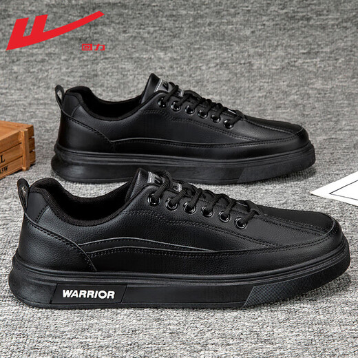 Warrior official men's shoes sports casual shoes men spring and summer leather face men's white shoes men's versatile board shoes men's black 39