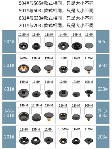 
Morannuoer metal all black buckle alloy snap button clothes invisible hidden button clothes without seam round flat button 844# black bottom button [4 sets of tools] 15mm