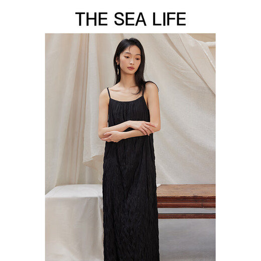 
THE SEA LIFE Elegant suspender skirt for women 24 summer new products Slimming simple black dress Y16820 m apricot color M
