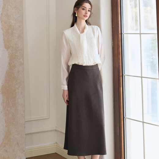 ROEYSHOUSE LOOK Stylish Led-Linged Wrinkled Shirt Autumn New Intellectual Professional Shirt Apricot Top 11166 Apricot S