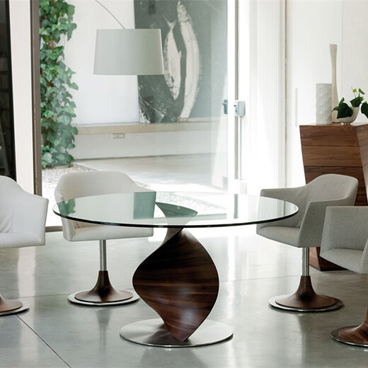 Tempered glass dining table black walnut wood round modern designer living room dining table minimalist square art black walnut round table 13575cm