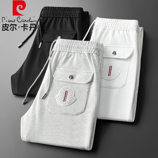 Pierre Cardin Light Luxury Ananas Pantalon blanc Pantalon pour hommes Slim Fit Ties haut de gamme European Elastic Sports Pantals pour hommes Gray XL Recommandé 120-140jin [Jin est égal à 0,5 kg]