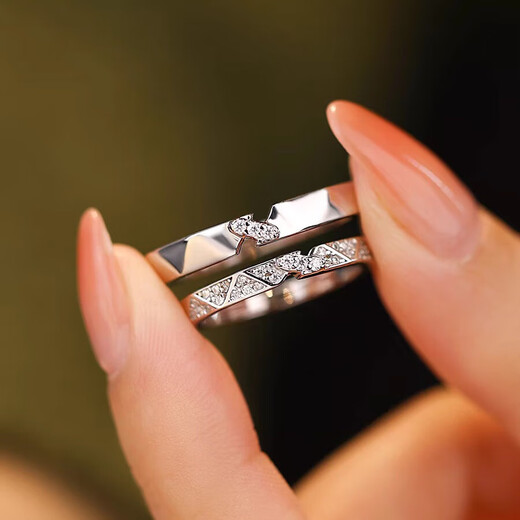 MZMZpt950 platinum ring pairing ring paper short love long full diamond platinum couple ring proposal gift for girlfriend and wife light luxury style - paper short love long pair ring - free engraving