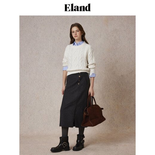 ELAND 40% sheep wool Eland skirt women's college plaid H-shaped slim skirt 25 autumn new style dark gray (17) D/Grey S 160