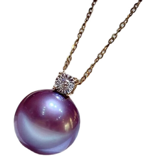 Green round Tahitian purple bright pearl pendant princess style single clavicle chain 925 silver plated 18k gold purple pearl 12-12mm