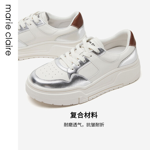 
MARIE CLAIRE24 autumn thick sole shoes color-blocked lightweight breathable casual sponge cake skateboard shoes 651-11303,651-21303 streamer silver + white 651-11303 39