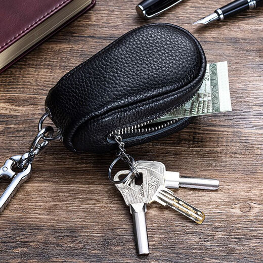 KUQIDAISHU new top layer cowhide key bag large capacity genuine leather texture multifunctional car key bag door key bag men and women black thickened/[top layer cowhide] editor