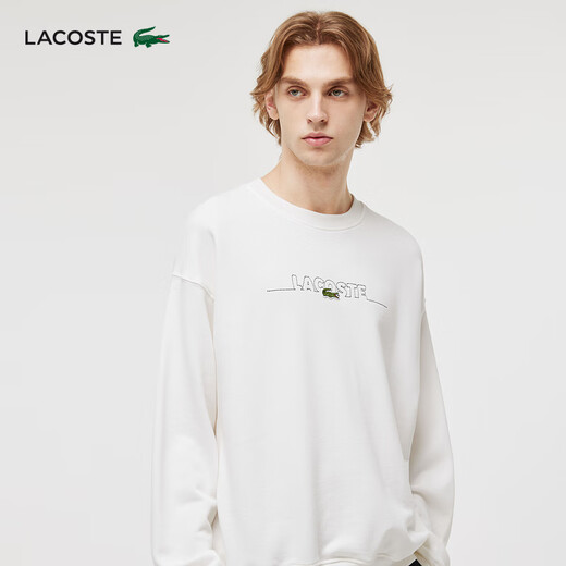 Lacoste French Crocodile Herren -Kleidung 24 Herbst neue Mode Einfache vielseitige, komfortable Baumwolle Runde Hals Sweatshirt SH3878 70 V /Beige White 2 /165