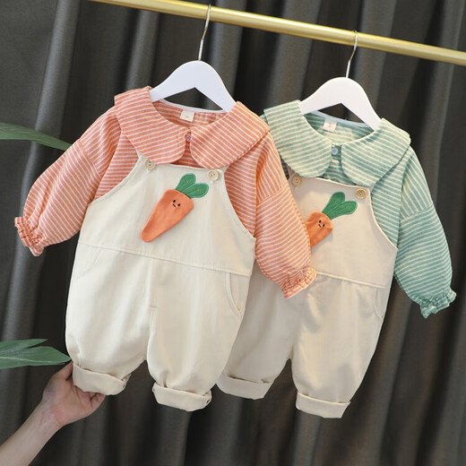 G.DUCKKIDS小黄鸭童装女童秋装套装儿童衣服宝宝胡萝卜背带裤两件套春秋冬季 胡萝卜背带橘色【春秋款】 80 7-11月(建议宝宝75-85cm)cm