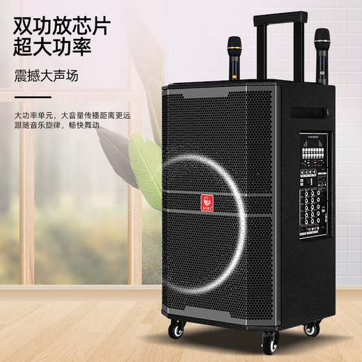Shanshuiren family ultra-high-power heavy bass outdoor square dance trolley speaker multimedia conference karaoke home Bluetooth portable mobile speaker audio subwoofer ultra-high-power heavy bass flagship version + full 15.6-inch karaoke machine 15-inch model 1593