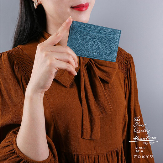 HANATORA Tarjetero de estilo japonés para hombre, tarjetero de cuero ultrafino, tarjetero de identificación para hombre y mujer, regalo de San Valentín, azul claro