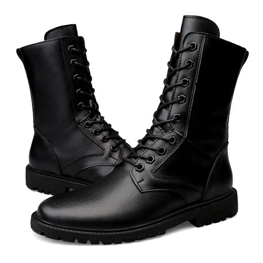 Western Region Kamel extra große Lederstiefel Echte Leder Kurzstiefel Herren Martin Boots große Kampfstiefel High Top Herren Stiefel Schwarz (Single Schuhe) 42