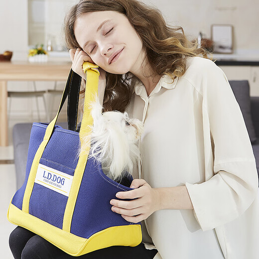 日本道格便携外出宠物背包猫包狗包泰迪外带包袋子手提拎包 蓝色包包 均码