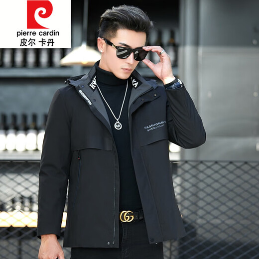 Pierre Cardin Haining new parka fur one-piece men's short mink lining mink nickel fur coat 211 black (gold lining) M 48 (100~120Jin Jin is equal to 0.5 kg)