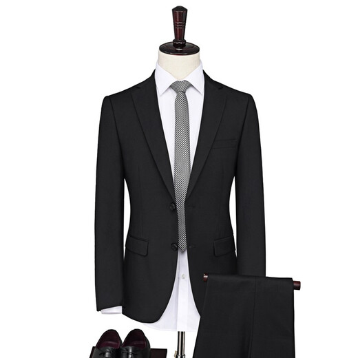 Haipaihaoyu costume de costume pour hommes Slim Business Formal Wear Interview Professional Veste Double fente Robe de mariée Meilleur homme Suit une version Black Two Button [Costume + pantalon] xl (175)