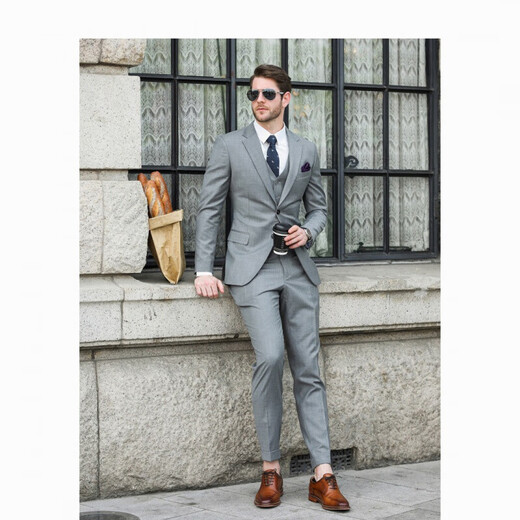 Yuanjie Shanghai (home measurement) custom-made suits for men, light gray Korean style slim fit, British style formal wear, wedding banquet casual, light gray (size modification package 1380 only tops and pants