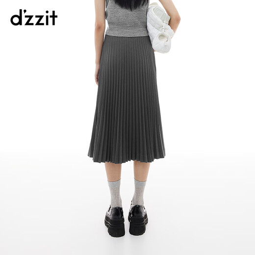 DZZIT celebrity style ground skirt winter retro commuting versatile high-intelligence straight skirt for women medium gray S