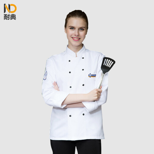 Naidian chef uniform long-sleeved men and women custom-made spring blue double-breasted work clothes cake shop hotel restaurant work clothes can be printed and embroidered logo white long-sleeved 3XL