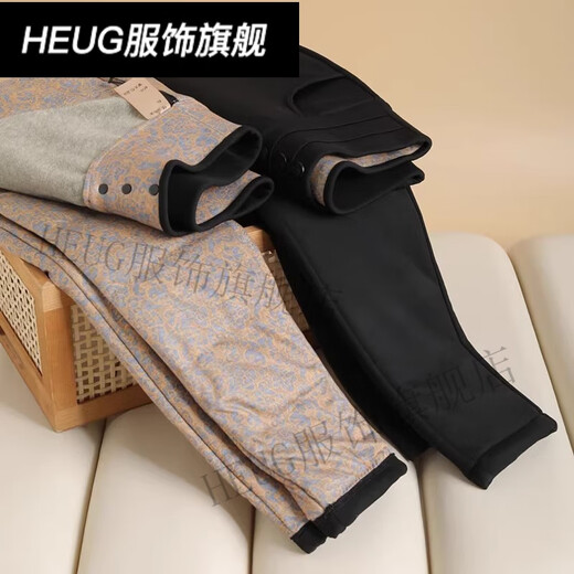 HEUG Five White Goose Coldproof Pants Cotton Pants Women's Winter Slim Plush Thickened Warm Pants High Waist Women's Pants Black L 90-105