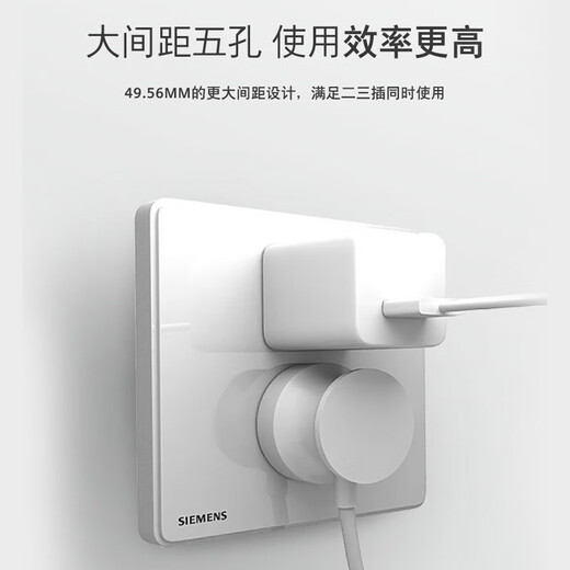 西门子（SIEMENS） 开关插座面板 电源插座睿致系列象牙白钛银睿智插座 10A二三插 五孔 插座