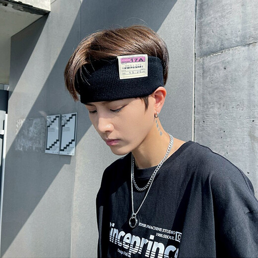 Shufen Black Hairband Männer und Frauen Internet Promi Korean Korean weit geschnittene Kopfschmuck neutraler Stil gestricktes Hut Stirnband Einfache Sporthaarzubehör F0857 Schwarz gestricktes Haarband