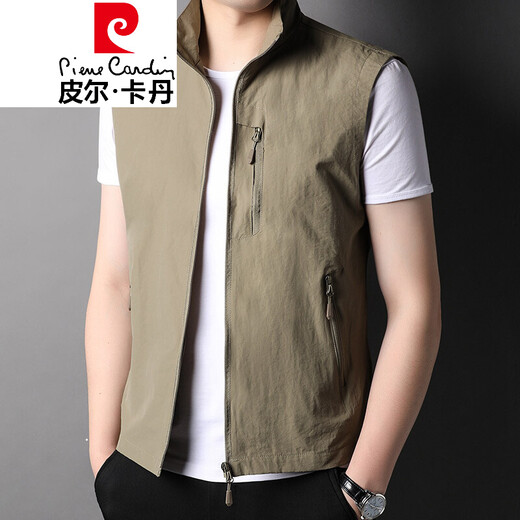 皮尔卡丹（pierre cardin）高档品牌春夏薄款立领钓鱼马甲男工装背心户外休闲男装坎肩外套 YY686黑色 175