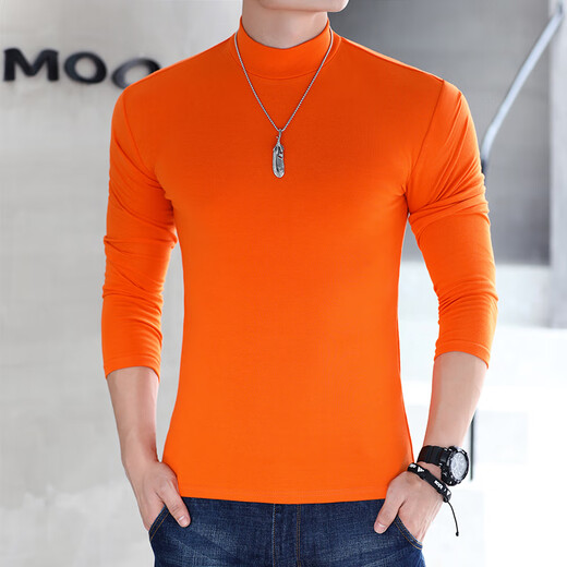 ROMON Men's pure cotton long-sleeved T-shirt half turtleneck bottoming shirt solid color slim fit simple casual mid-collar inner top white XL 140Jin Jin equals about 0.5 kg