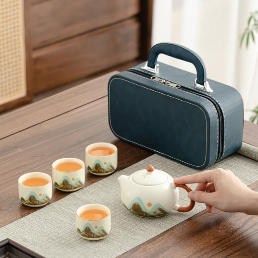 Jiwu Forest Kung Fu Tea Set Qianli Jiangshan Set Outdoor Portable Complete Teapot Travel Tea Set Gift 6-piece Gift Box