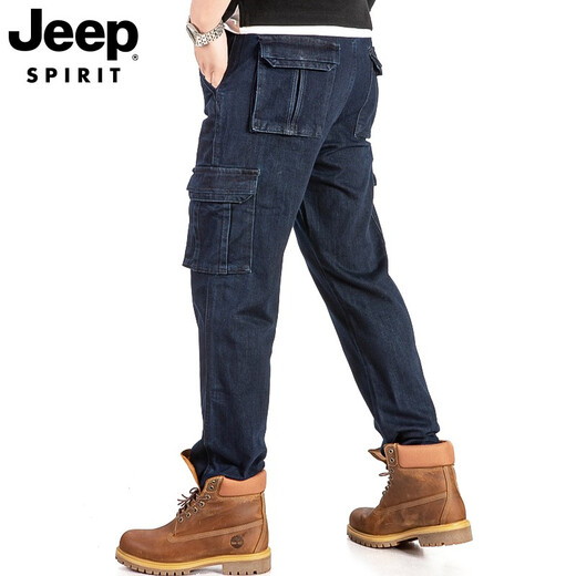 Jeep (JEEP) casual jeans men's straight loose multi-pocket work pants autumn and winter trendy long trousers J9921 blue 32