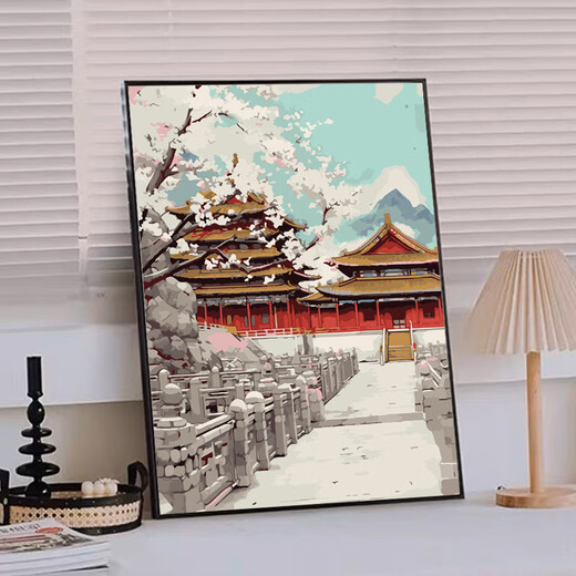 承琉故宫中国风数字油画diy填充填色手工绘国潮风景丙烯油彩画装饰画 qx15771 60*70cm加厚实木内框+精美外框（三色可选 无