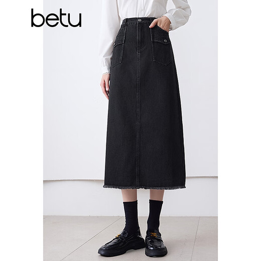 Betu women's autumn new skirt new retro revival high waist denim skirt skirt women 2409T76 black M