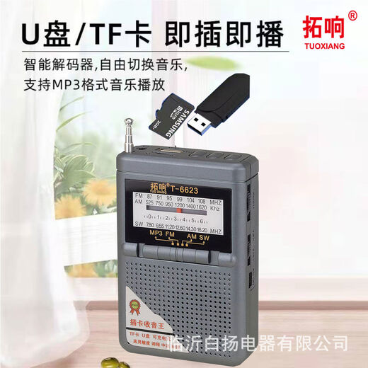 TUOXIANG 6623 Senior Full Band Radio Radio Full Wholesale Multifonctional Radio Card Singing Casino Portable Player Silver 6623 (Standard équipé sans batterie