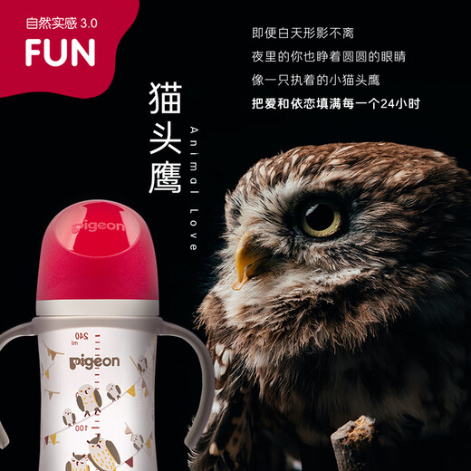 贝亲（Pigeon）PPSU双把手防胀气奶瓶240ml 猫头鹰 L号奶嘴 6月+ AA221