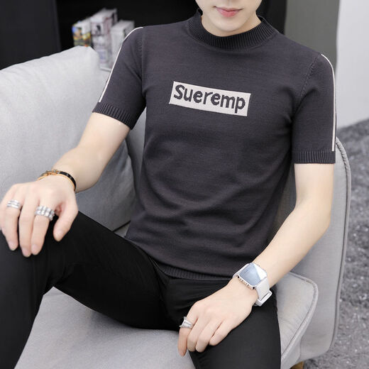 Suéter de manga corta Wanpai Mo para hombres en otoño e invernal estilo coreano estilo coreano Fit de moda y guapo base de personalidad Sweater Sweater Stripes-9901 Negro L 105-120Jin [Jin equivale a 0.5 kg]