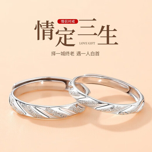 MZMZ Platinum Couple Ring pt950 Platinum Fashion Engagement Ring Ring Valentine's Day Birthday Gift for Girlfriend Light Luxury Style - Love Dating Three Lives Pair Ring (Live)