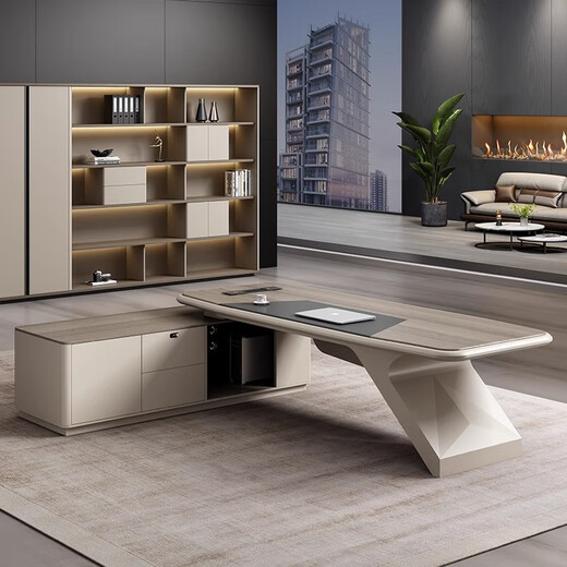 Oufanya President Boss Desk Simple Modern Manager Desk and Chair Combination Chairman's Office Furniture Painted Executive Desk