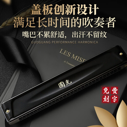Guoguang Shanghai Guoguang 28-hole polyphonic harmonica professional middle-aged and elderly performance level polyphonic harmonica for men and women's high-end piano gifts [gift gifts for self-use stage performance] Matte 28-hole black polyphonic C-tune + big gift bag