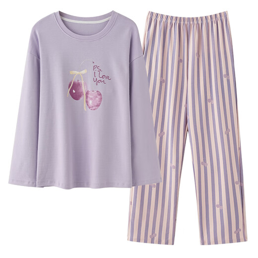 
Catman (MiiOW) pure cotton pajamas for women long sleeves 22-year autumn and winter new casual style for outdoor cotton home clothes for women two-piece suit Purple 679 L [recommended 100-120 Jin [Jin equals 0.5 kg]]