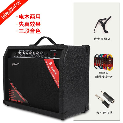 Minsine Guitar Speaker Folk Acoustic Guitar Playing Singing Bass Street Roadshow Outdoor Singing Portable Professional Audio Plug-in Version 40W (Double-use Bakelite)