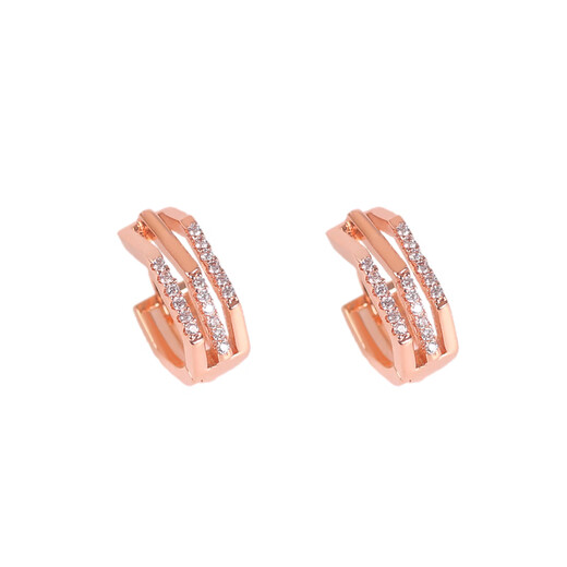 DL 1998 Fat Donglai same style 18k rose gold stud earrings 2025 new trendy temperament Korean three rows of diamonds pentagonal * rose gold ear buckle style