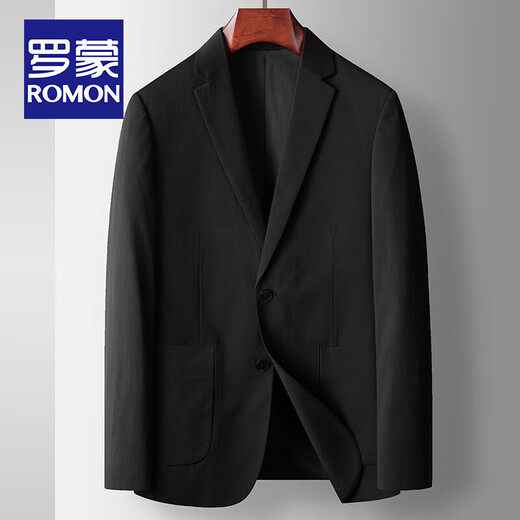 罗蒙（ROMON）华夫格休闲西服男士夏季轻奢商务单西中青年纯色单排扣西装外套男 灰色 180/XL