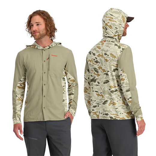 
SIMMS hooded shirt men's spring and summer sun protection clothes INTRUDER long-sleeved fishing sun protection clothes casual top comfortable and breathable PG-13559 gray-white plaid M