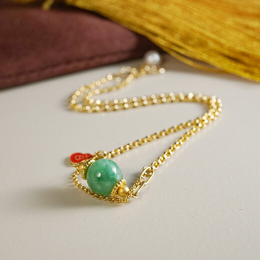 Hengli Jiafu Lu Daji 18K gold transfer beads ancient gold inlaid natural jade ball anklet bracelet pearl embellishment 22+2cm