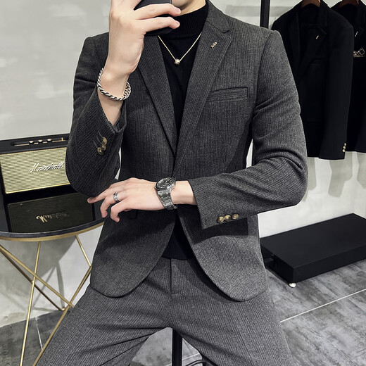 Jess Wollanzug Jacke Herbst und Winter Dicke Business Official Casual Anzug Set Korean Slim Slim Set Grey (einteiliger Anzug) L (110-125jin [Jin gleich 0,5 kg]))