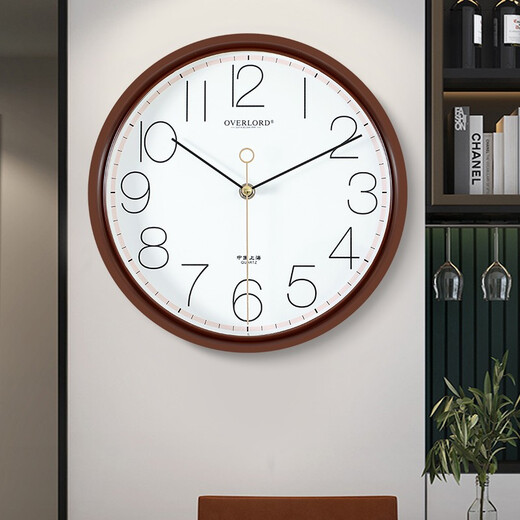 The story of time, light luxury modern wall clock, living room, home, fashionable bedroom clock, no punching, wall hanging, no punching, 6191A square brown white disk, 12 inches [diameter 30 cm]