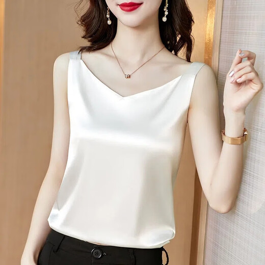 Sha Yuyi two-piece suspender vest for women 2024 summer new style, fashionable and slim inside, can be worn with a base shirt, satin top, white + black, two pieces XL recommended 115-130Jin [Jin equals 0.5 kg]
